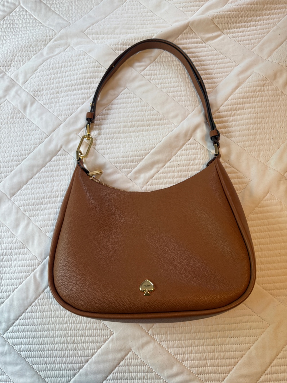kate spade Brown Pebbled Leather Kayla Large Shoulder Bag with Gold Hardware